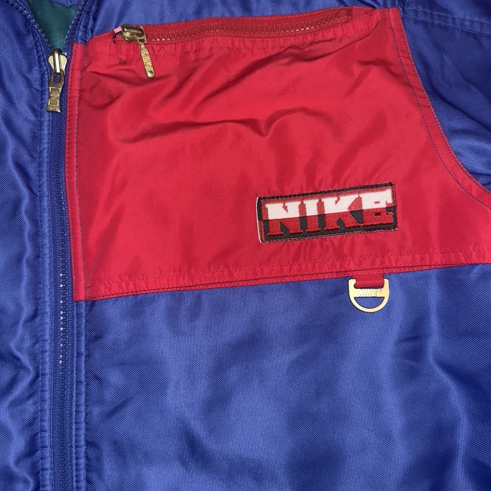 Vintage Nike Jacket Mens Medium Blue Red Ski Snow Windbreaker 90s YKK 95 - Picture 2 of 16